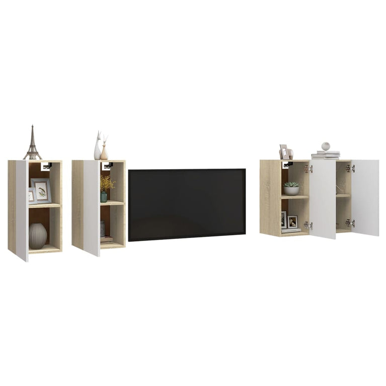 Tv-meubelen 4 st 30,5x30x60 cm spaanplaat wit sonoma eikenkleur
