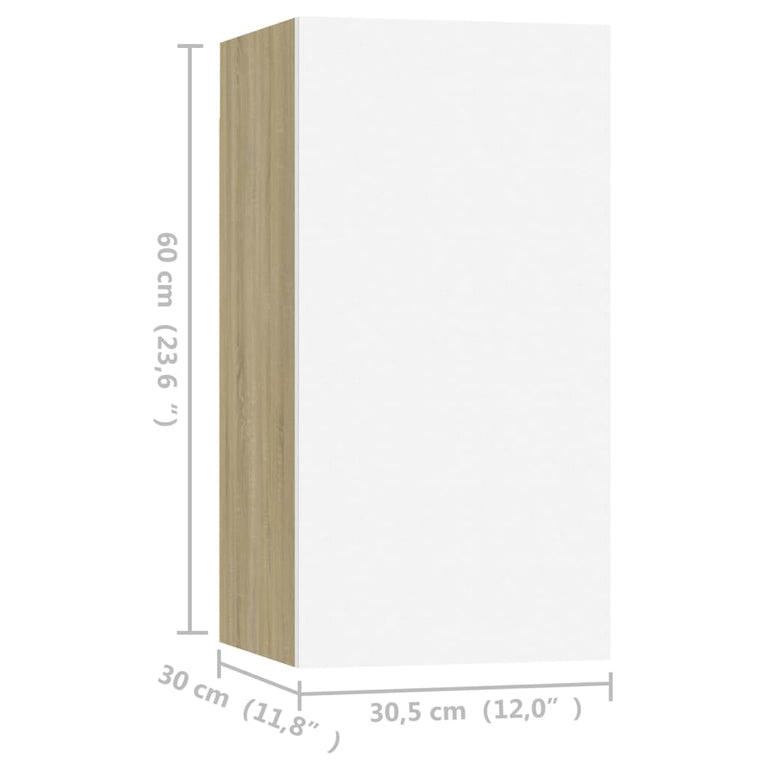 Tv-meubelen 4 st 30,5x30x60 cm spaanplaat wit sonoma eikenkleur