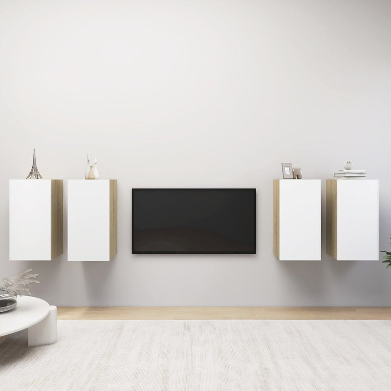 Tv-meubelen 4 st 30,5x30x60 cm spaanplaat wit sonoma eikenkleur