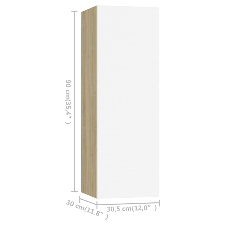 Tv-meubelen 4 st 30,5x30x90 cm spaanplaat wit sonoma eikenkleur