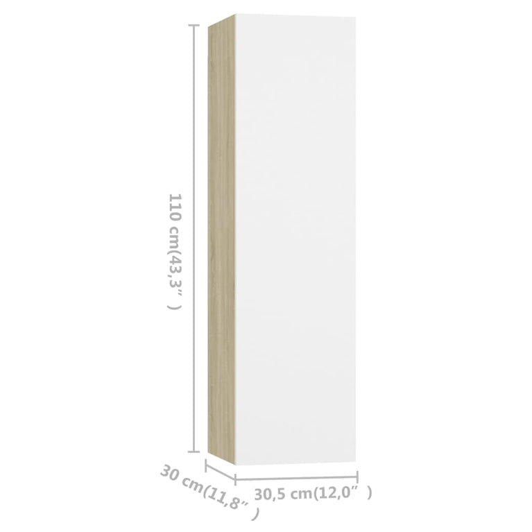 Tv-meubelen 4 st 30,5x30x110cm spaanplaat wit sonoma eikenkleur