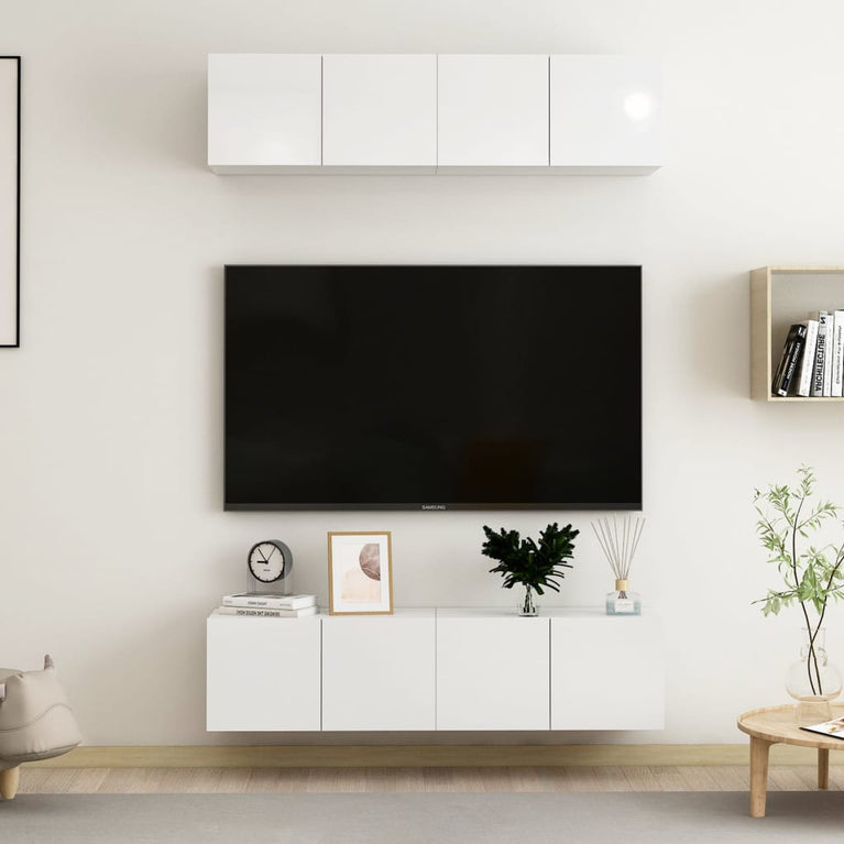 Tv-meubelen 4 st 60x30x30 cm spaanplaat hoogglans wit MeubelReus