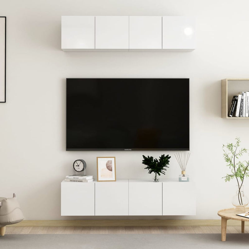 Tv-meubelen 4 st 60x30x30 cm spaanplaat hoogglans wit MeubelReus