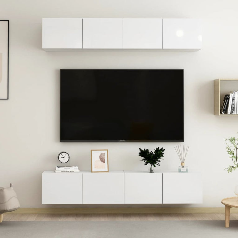 Tv-meubelen 4 st 80x30x30 cm spaanplaat hoogglans wit MeubelReus