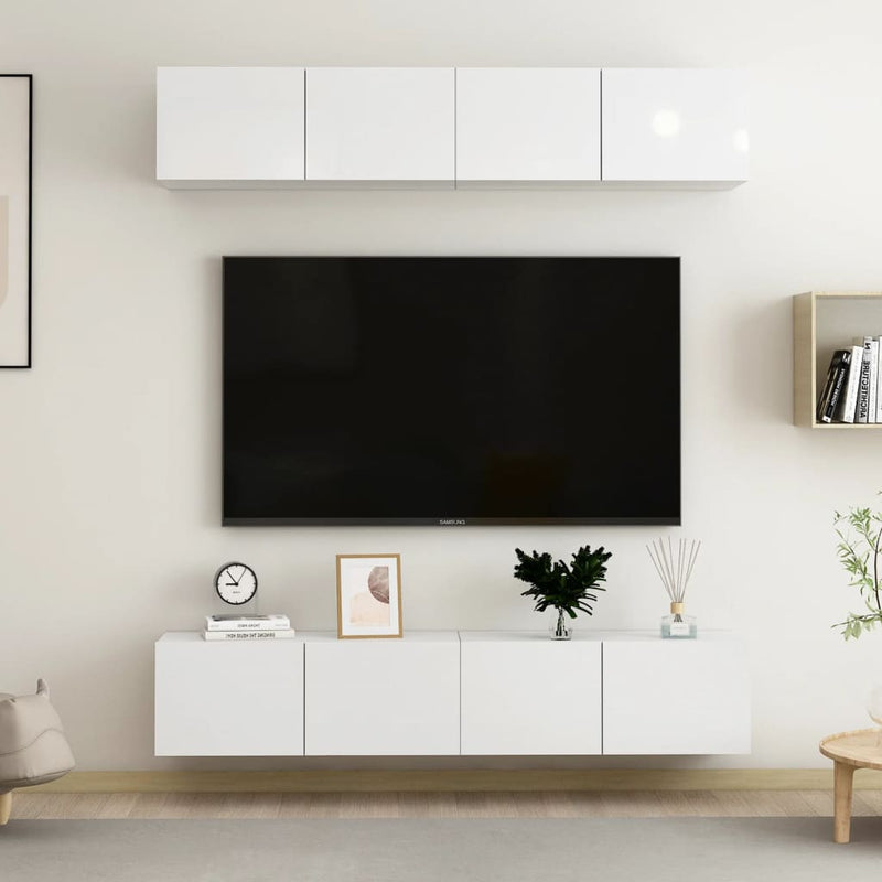 Tv-meubelen 4 st 80x30x30 cm spaanplaat hoogglans wit MeubelReus
