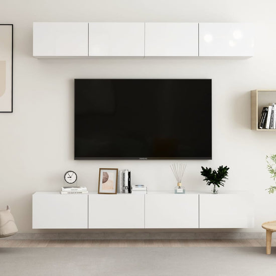 Tv-meubelen 4 st 100x30x30 cm spaanplaat hoogglans wit MeubelReus