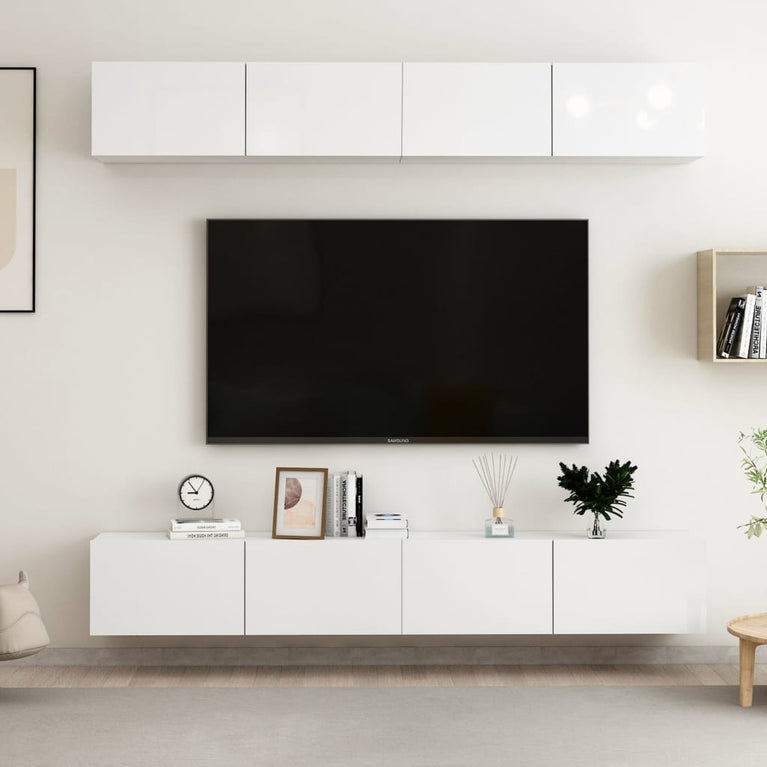 Tv-meubelen 4 st 100x30x30 cm spaanplaat hoogglans wit MeubelReus