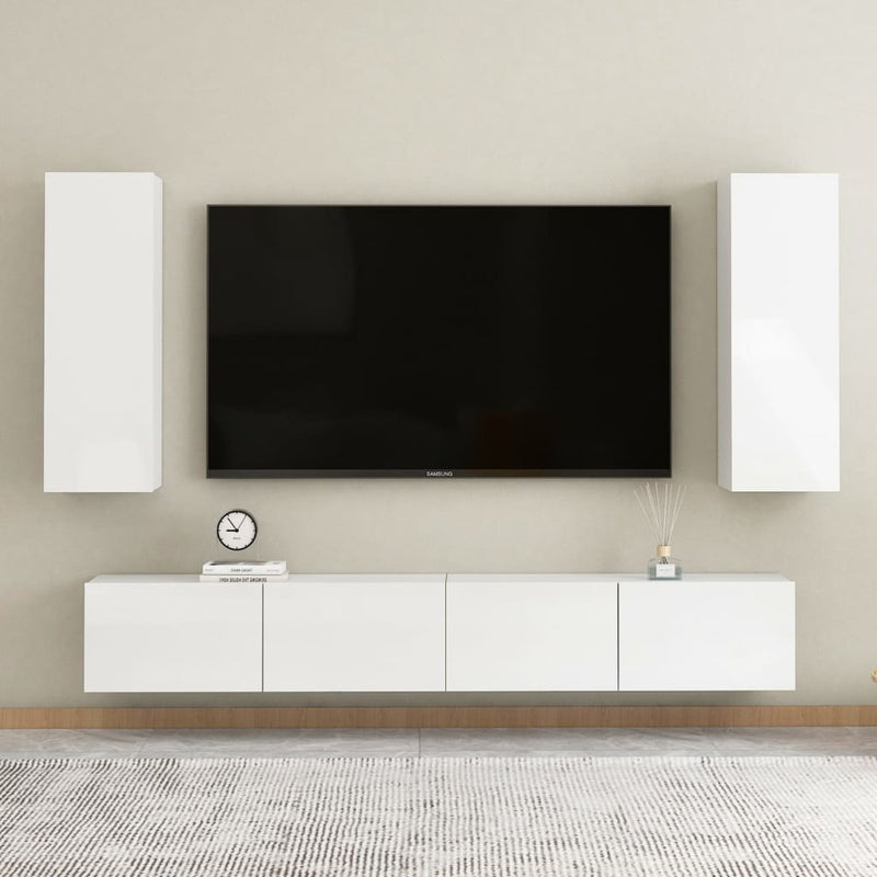 4-delige Tv-meubelset spaanplaat hoogglans wit MeubelReus