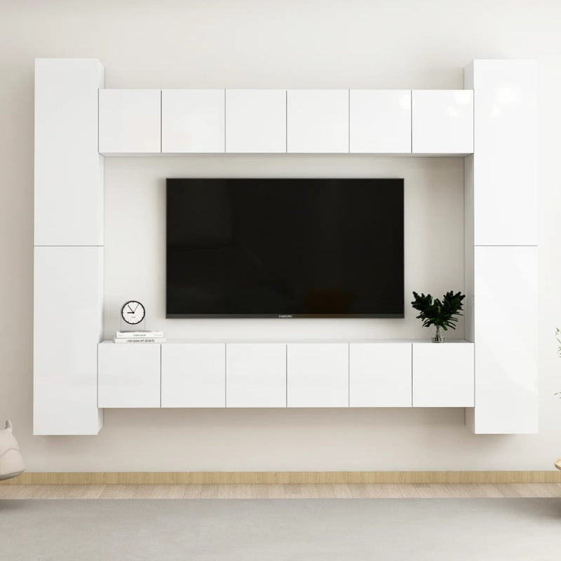 10-delige Tv-meubelset spaanplaat hoogglans wit MeubelReus
