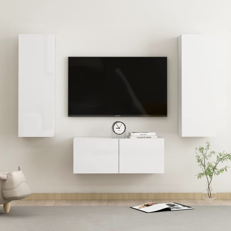 3-delige Tv-meubelset spaanplaat hoogglans wit MeubelReus