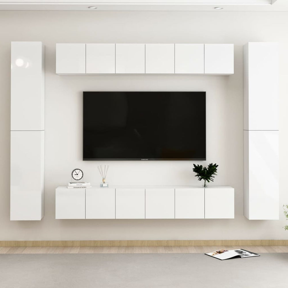 10-delige Tv-meubelset spaanplaat hoogglans wit MeubelReus