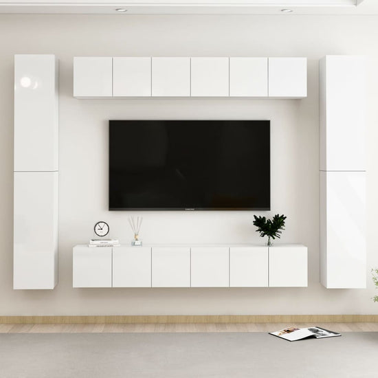 10-delige Tv-meubelset spaanplaat hoogglans wit MeubelReus