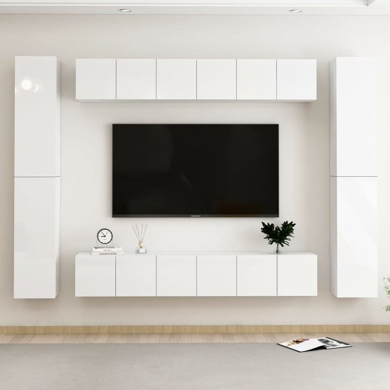10-delige Tv-meubelset spaanplaat hoogglans wit MeubelReus