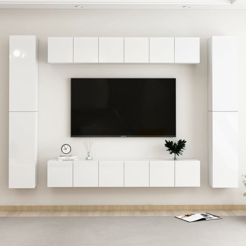 10-delige Tv-meubelset spaanplaat hoogglans wit MeubelReus