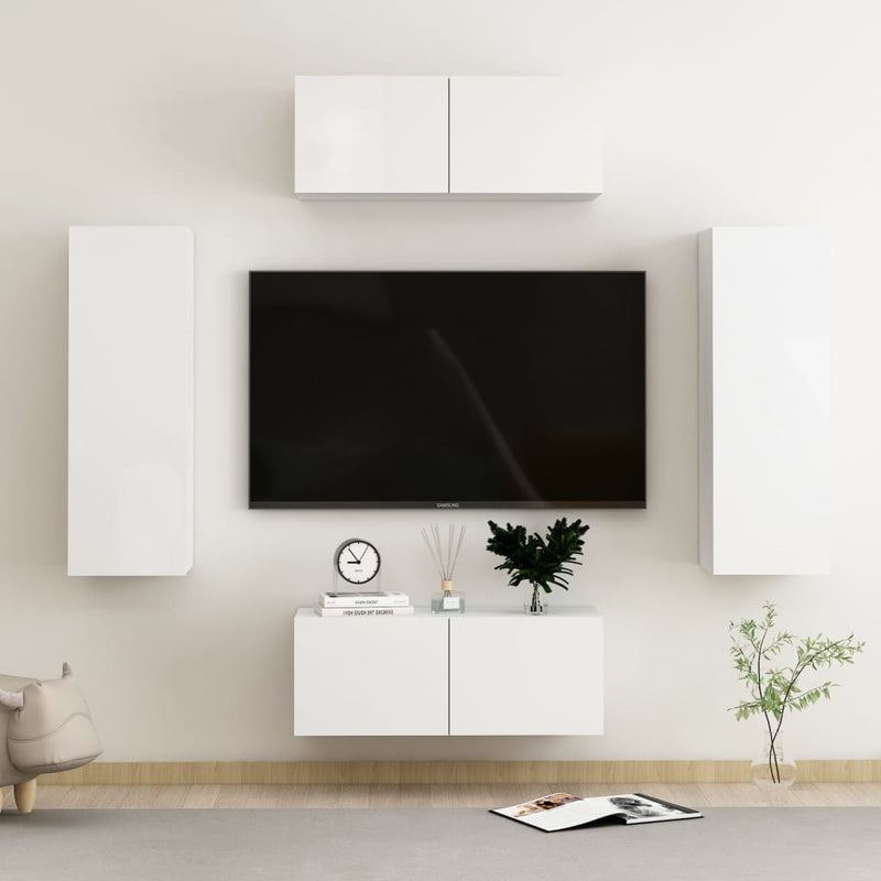 4-delige Tv-meubelset spaanplaat hoogglans wit MeubelReus