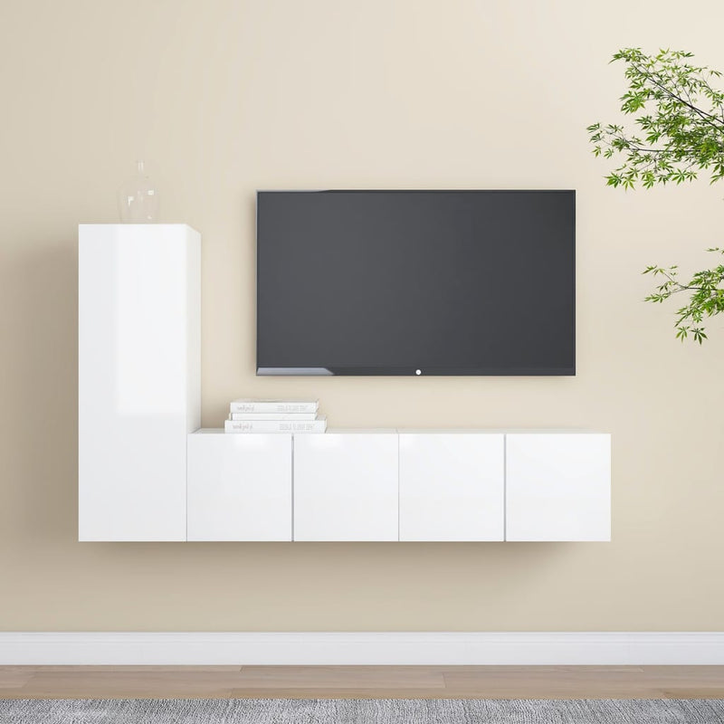3-delige Tv-meubelset spaanplaat hoogglans wit
