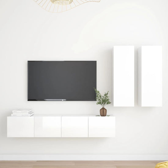 4-delige Tv-meubelset spaanplaat hoogglans wit MeubelReus