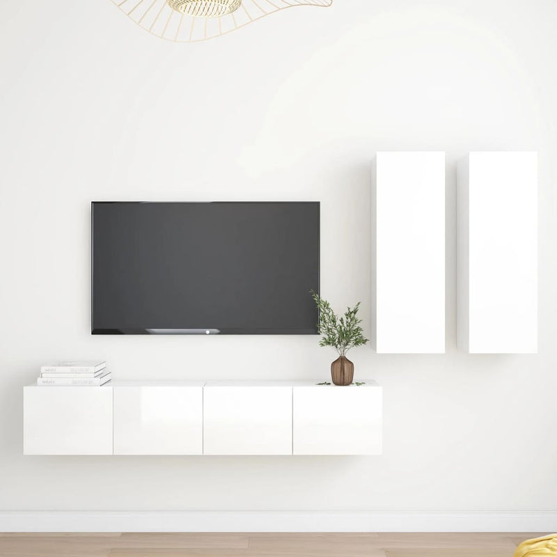 4-delige Tv-meubelset spaanplaat hoogglans wit MeubelReus