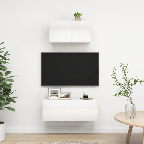 2-delige Tv-meubelset spaanplaat hoogglans wit MeubelReus