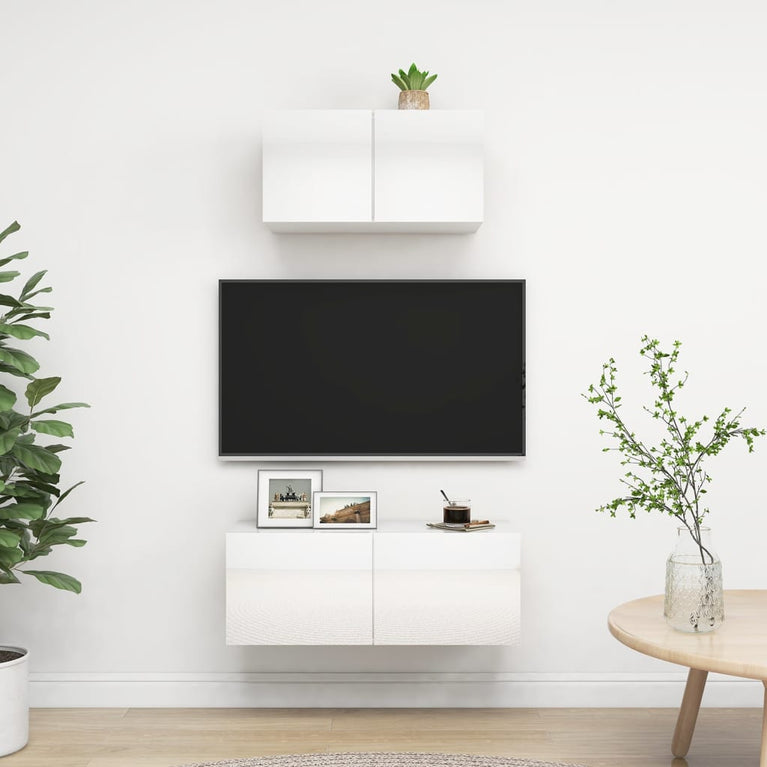 2-delige Tv-meubelset spaanplaat hoogglans wit MeubelReus