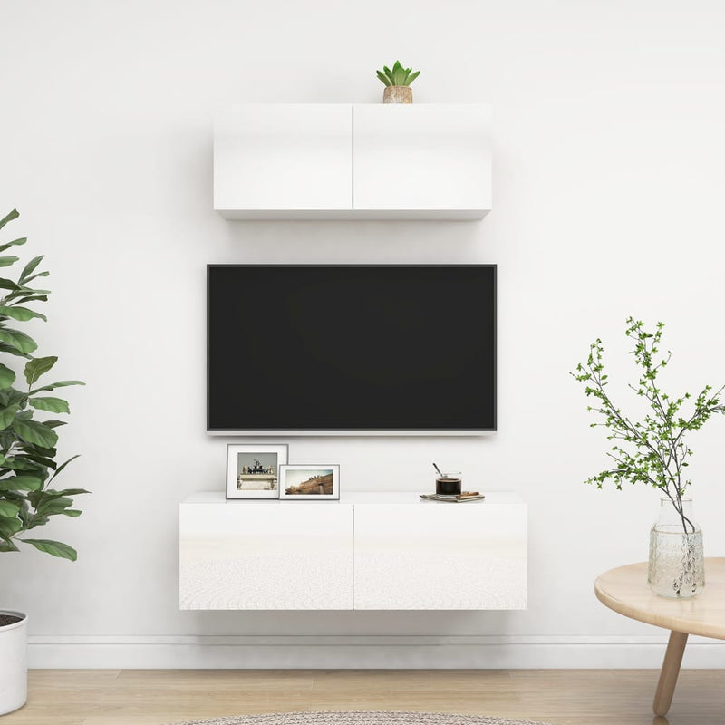 2-delige Tv-meubelset spaanplaat hoogglans wit MeubelReus