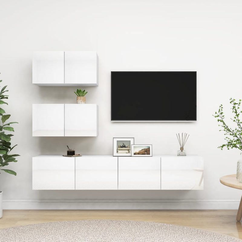 4-delige Tv-meubelset spaanplaat hoogglans wit MeubelReus