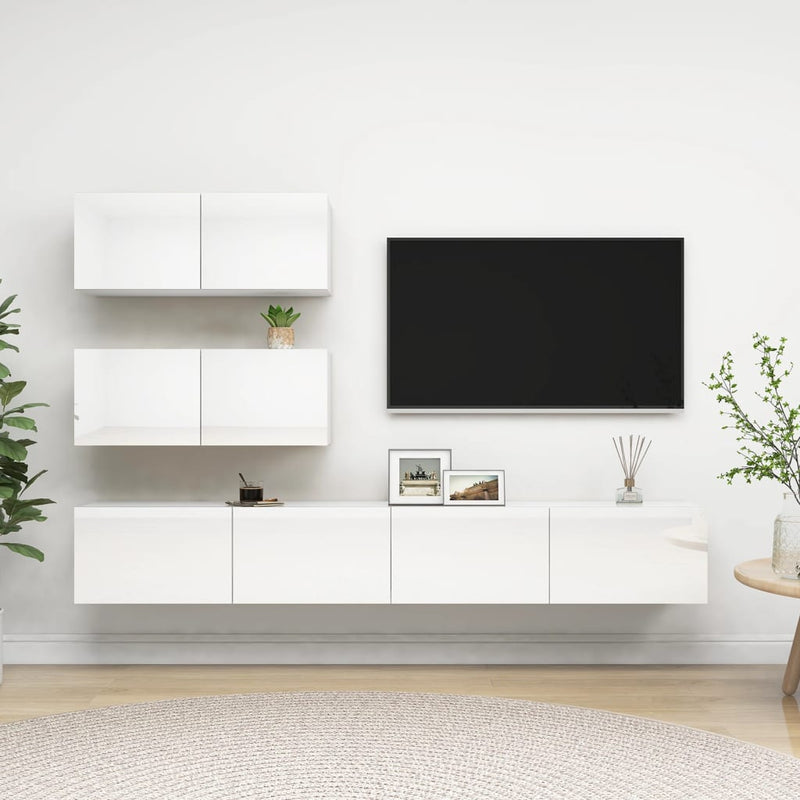 4-delige Tv-meubelset spaanplaat hoogglans wit MeubelReus
