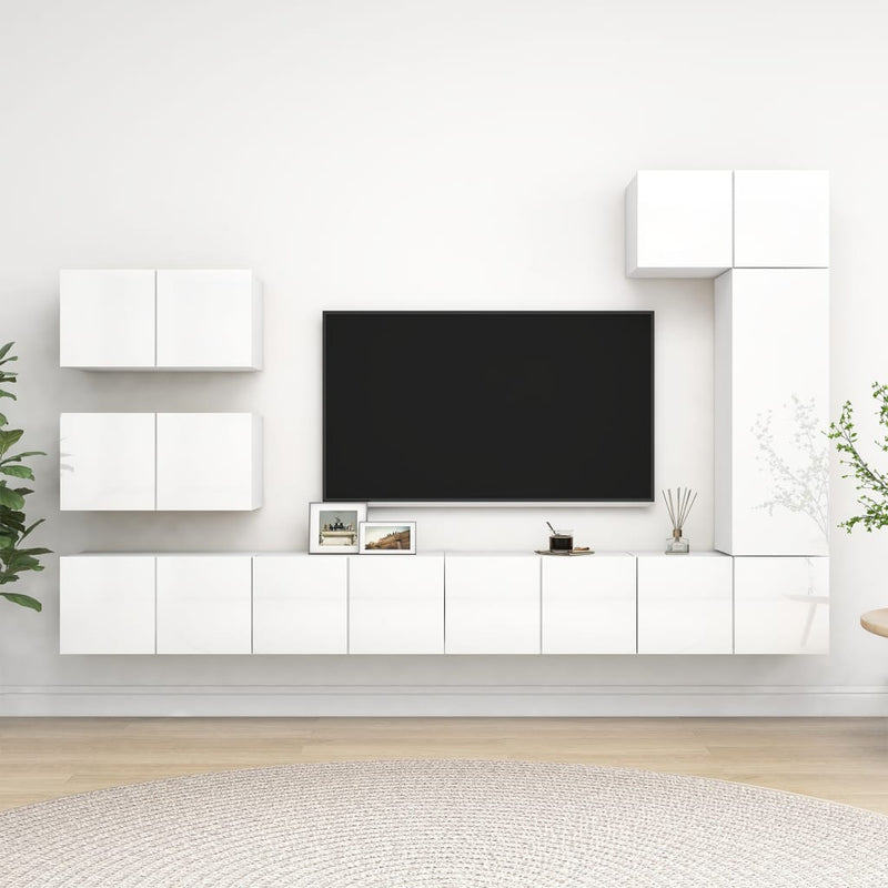 8-delige Tv-meubelset spaanplaat hoogglans wit
