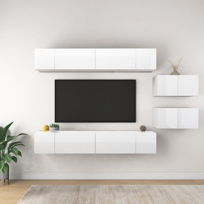 Tv-meubelen 8 st spaanplaat hoogglans wit MeubelReus