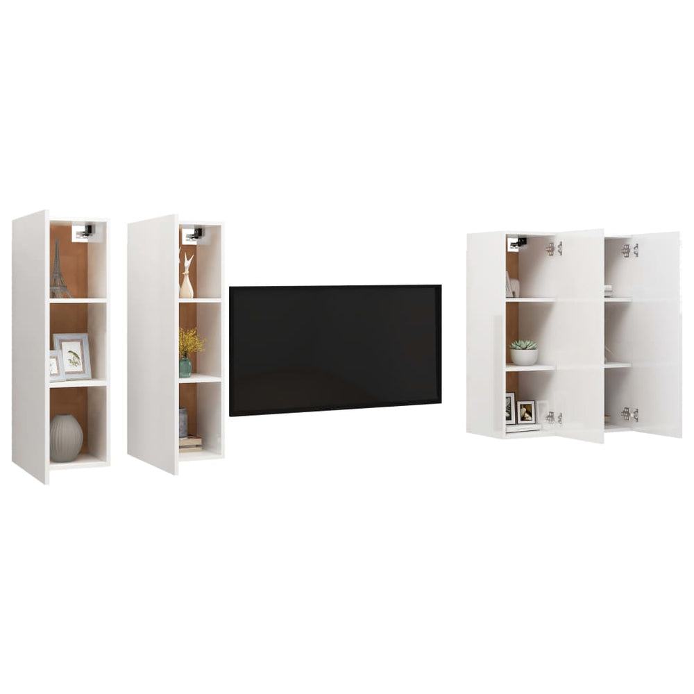 Tv-meubelen 4 st 30,5x30x90 cm spaanplaat hoogglans wit MeubelReus