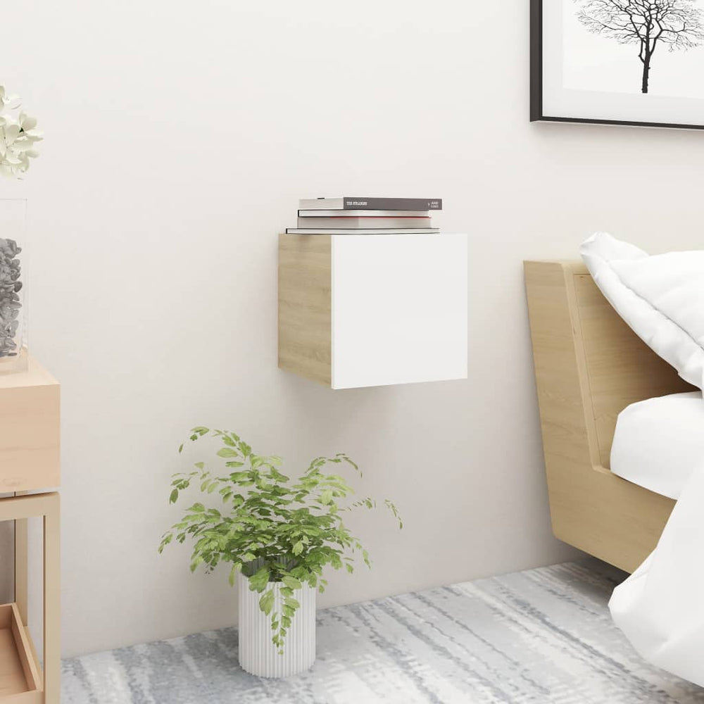 Nachtkastjes 2 st 30,5x30x30cm spaanplaat wit sonoma eikenkleur MeubelReus