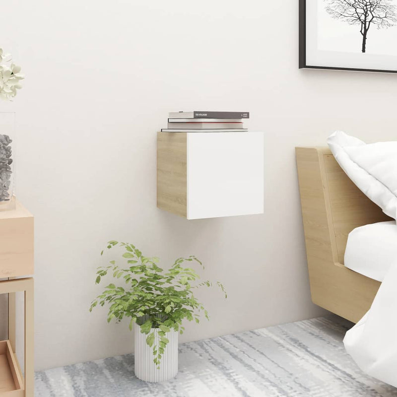 Nachtkastjes 2 st 30,5x30x30cm spaanplaat wit sonoma eikenkleur MeubelReus