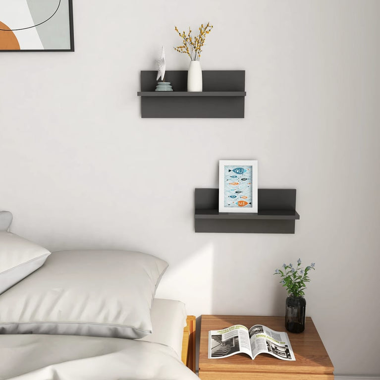 Wandschappen 2 st 40x11,5x18 cm spaanplaat grijs MeubelReus
