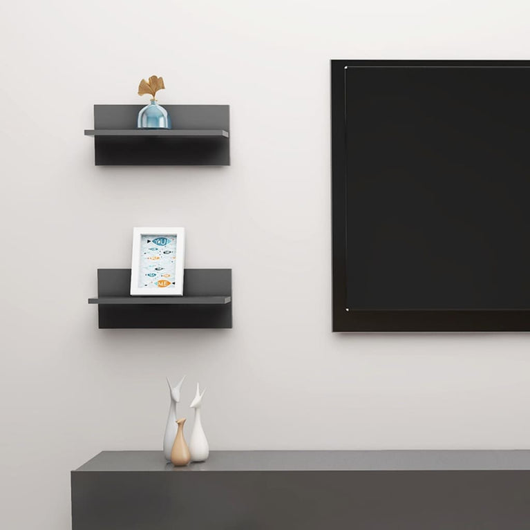 Wandschappen 2 st 40x11,5x18 cm spaanplaat grijs MeubelReus