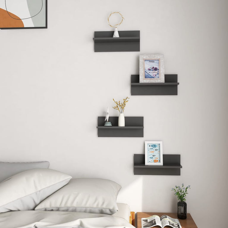 Wandschappen 4 st 40x11,5x18 cm spaanplaat grijs MeubelReus