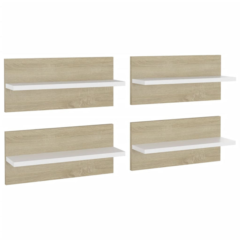 Wandschappen 4 st 40x11,5x18 cm wit en sonoma eikenkleurig