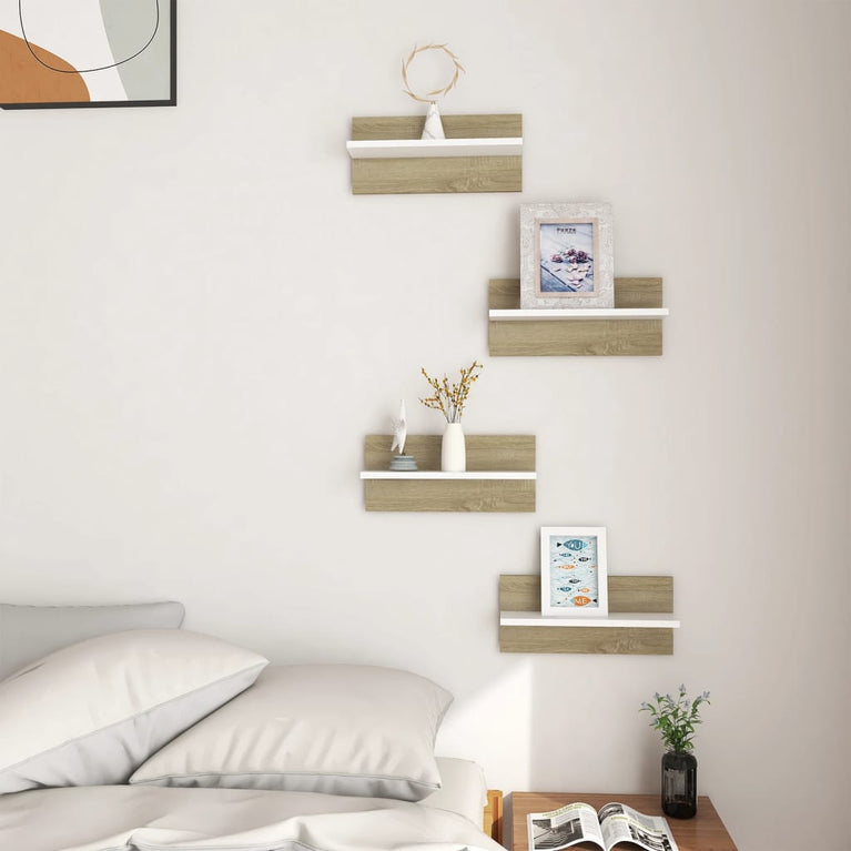 Wandschappen 4 st 40x11,5x18 cm wit en sonoma eikenkleurig