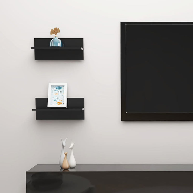 Wandschappen 2 st 40x11,5x18 cm hoogglans zwart MeubelReus