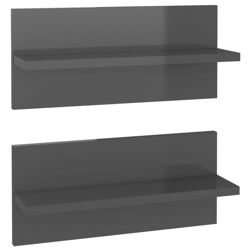 Wandschappen 2 st 40x11,5x18 cm hoogglans grijs MeubelReus