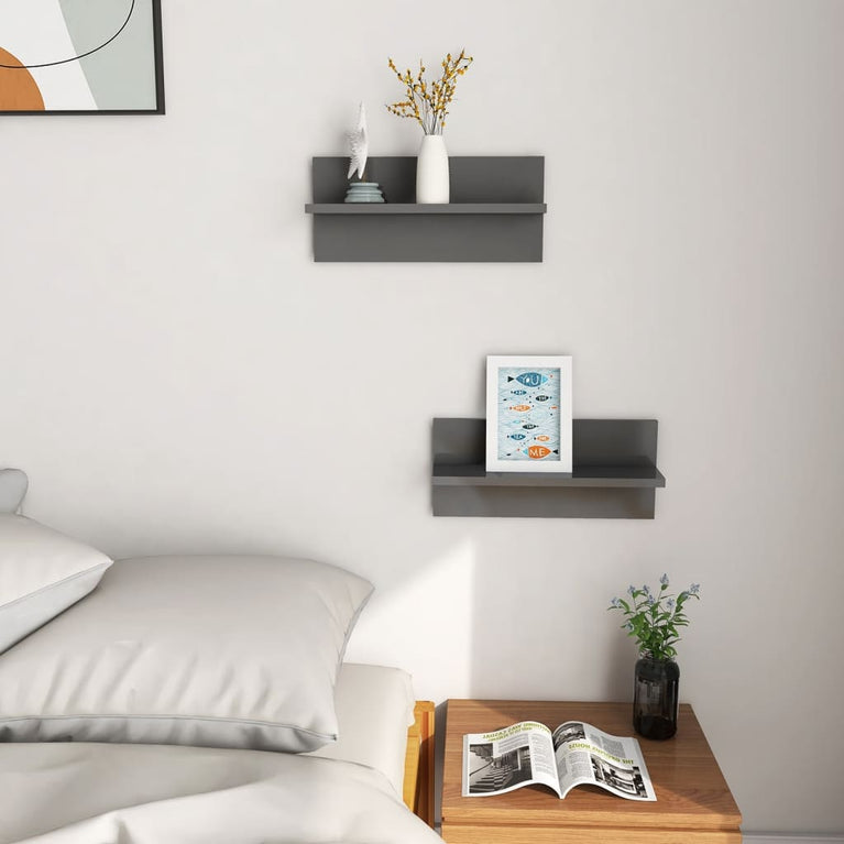 Wandschappen 2 st 40x11,5x18 cm hoogglans grijs MeubelReus