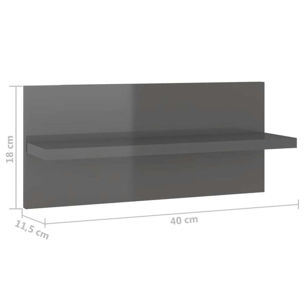Wandschappen 2 st 40x11,5x18 cm hoogglans grijs MeubelReus