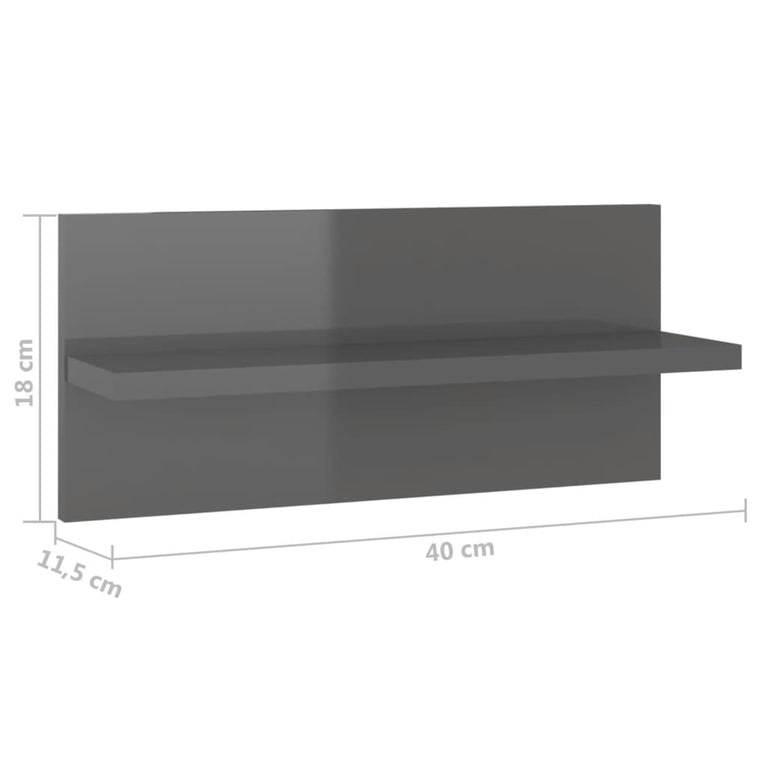 Wandschappen 2 st 40x11,5x18 cm hoogglans grijs MeubelReus