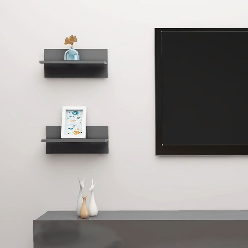 Wandschappen 2 st 40x11,5x18 cm hoogglans grijs MeubelReus