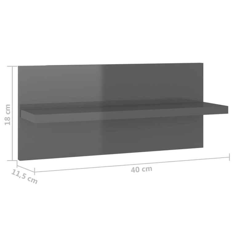 Wandschappen 4 st 40x11,5x18 cm hoogglans grijs MeubelReus