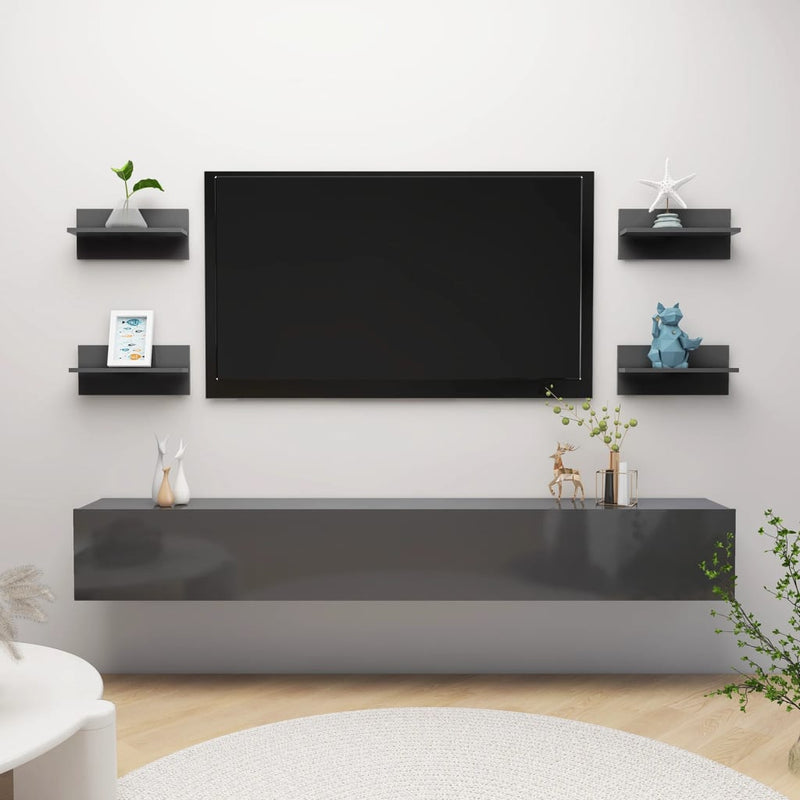 Wandschappen 4 st 40x11,5x18 cm hoogglans grijs MeubelReus