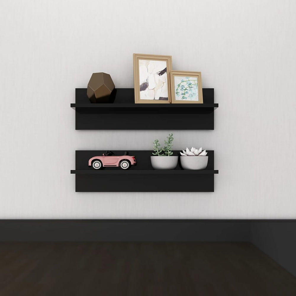 Wandschappen 2 st 60x11,5x18 cm spaanplaat hoogglans zwart MeubelReus