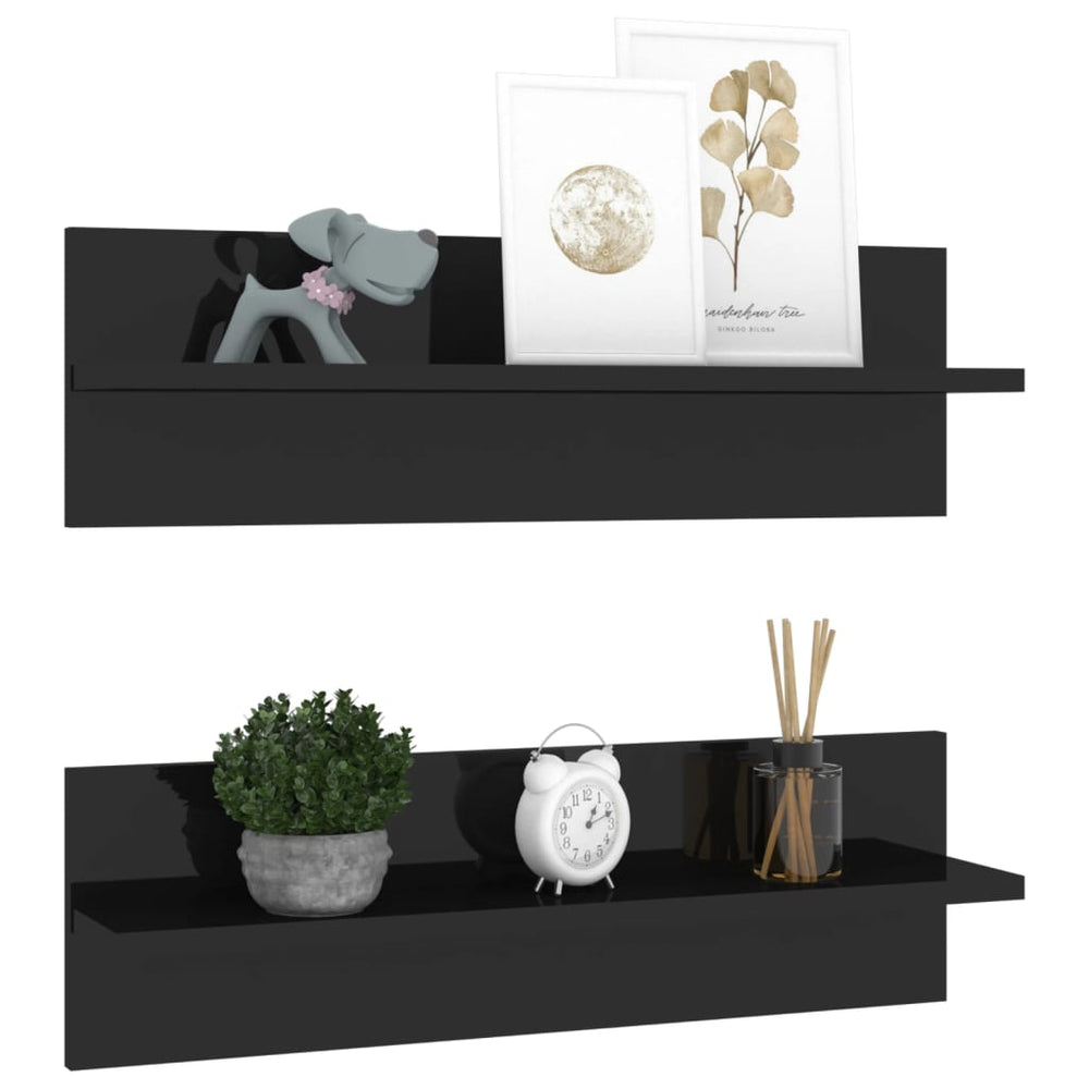 Wandschappen 2 st 60x11,5x18 cm spaanplaat hoogglans zwart MeubelReus