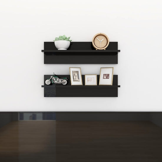 Wandschappen 2 st 60x11,5x18 cm spaanplaat hoogglans zwart MeubelReus