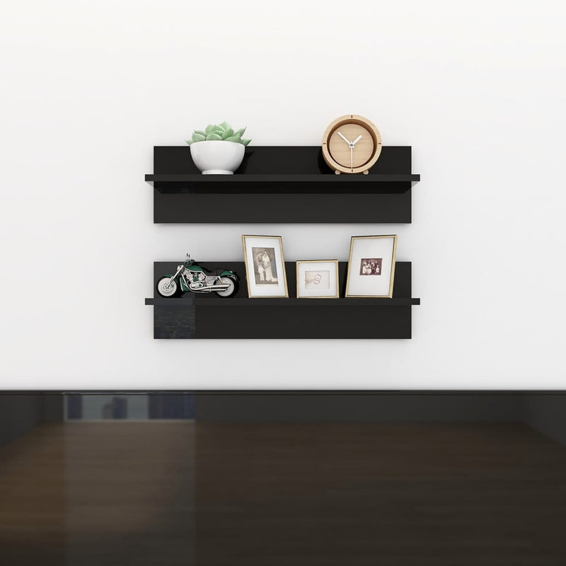 Wandschappen 2 st 60x11,5x18 cm spaanplaat hoogglans zwart MeubelReus