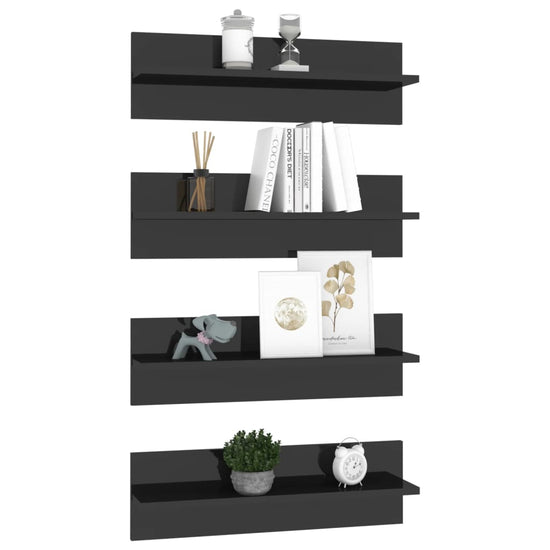 Wandschappen 4 st 60x11,5x18 cm spaanplaat hoogglans zwart MeubelReus